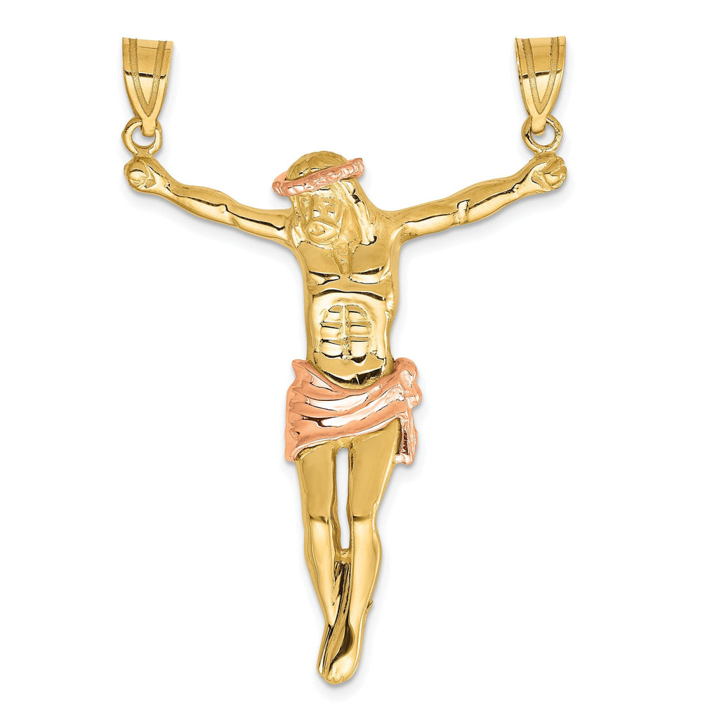 14K Two-Tone Gold Corpus Pendant with Rose Accents 51mm Elegant and Unique.