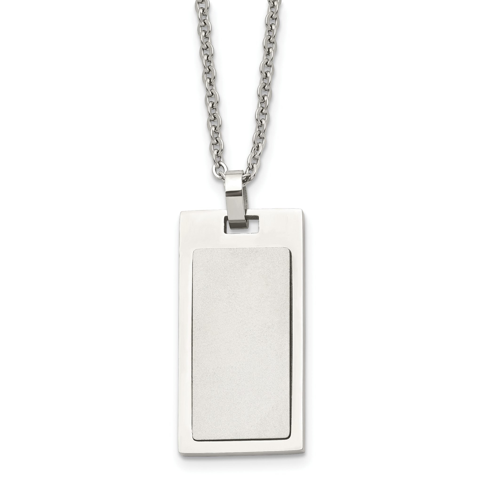 Chisel Stainless Steel Brushed and Polished Rectangle Dog Tag on a 22 inch Cable Chain Necklace Main image
