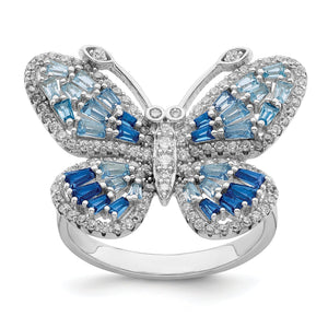 Blue & White Cubic Zirconia Butterfly Ring in Sterling Silver, Size 6–8 - Sophia Jewelers