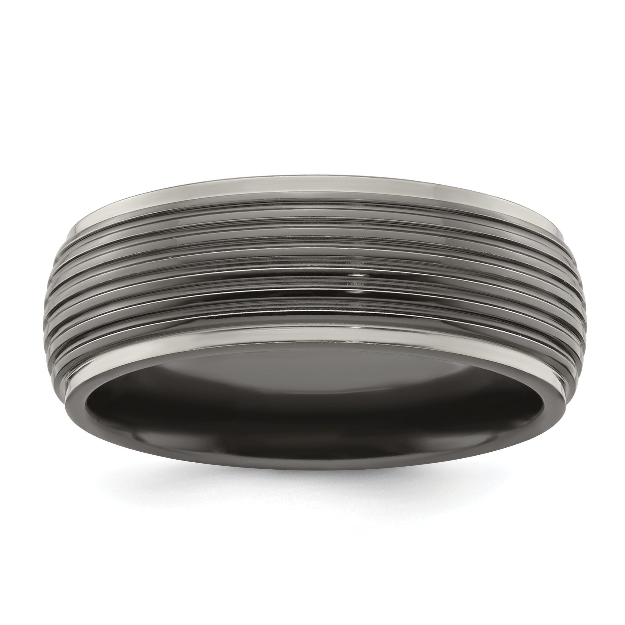 Edward Mirell Titanium Wedding Band with Grooved Edge and Engravable Finish Main image