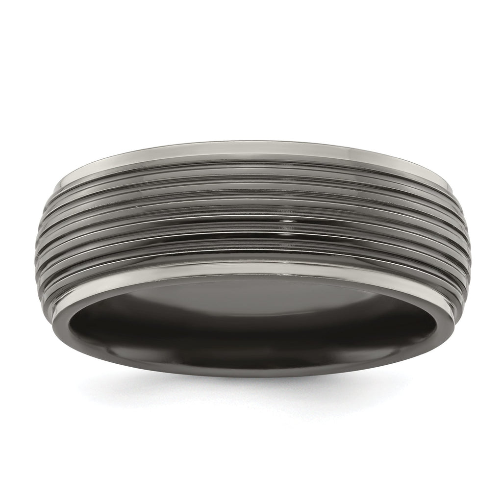 Edward Mirell Titanium Wedding Band with Grooved Edge and Engravable Finish