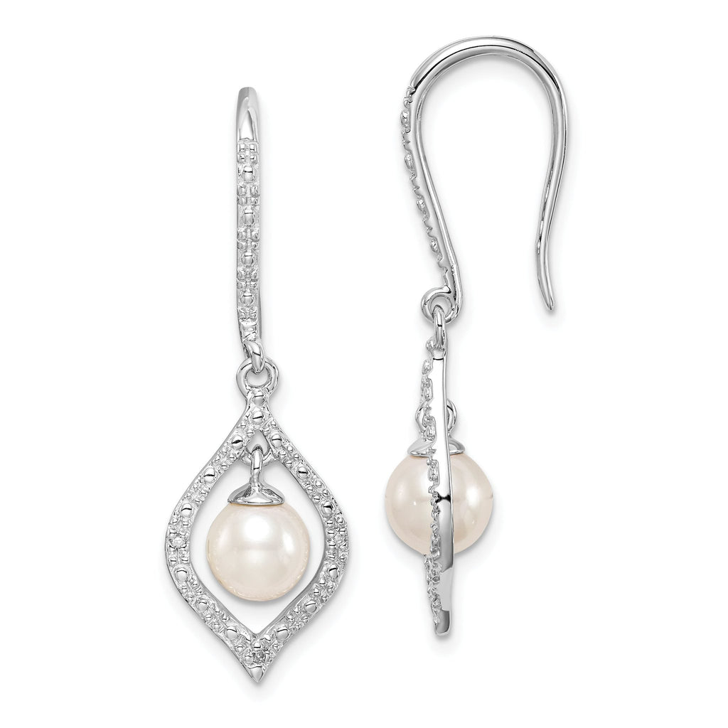Sterling Silver Rhodium-Plated Diamond & Freshwater Pearl Drop Earrings Elegant Birthstone Style