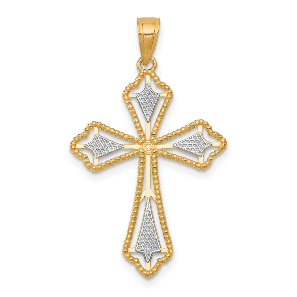 10K Yellow Gold Diamond-Cut Cross Pendant with Rhodium Accents  Polished Finish