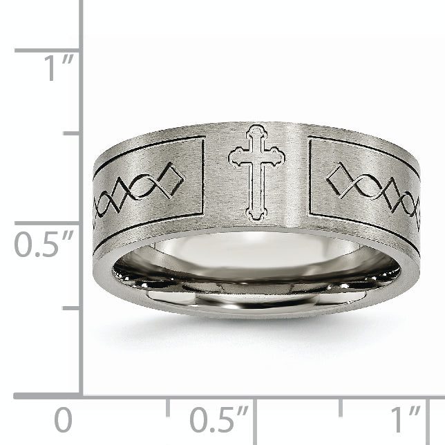 Cross Design Wedding Band in Titanium, 8mm