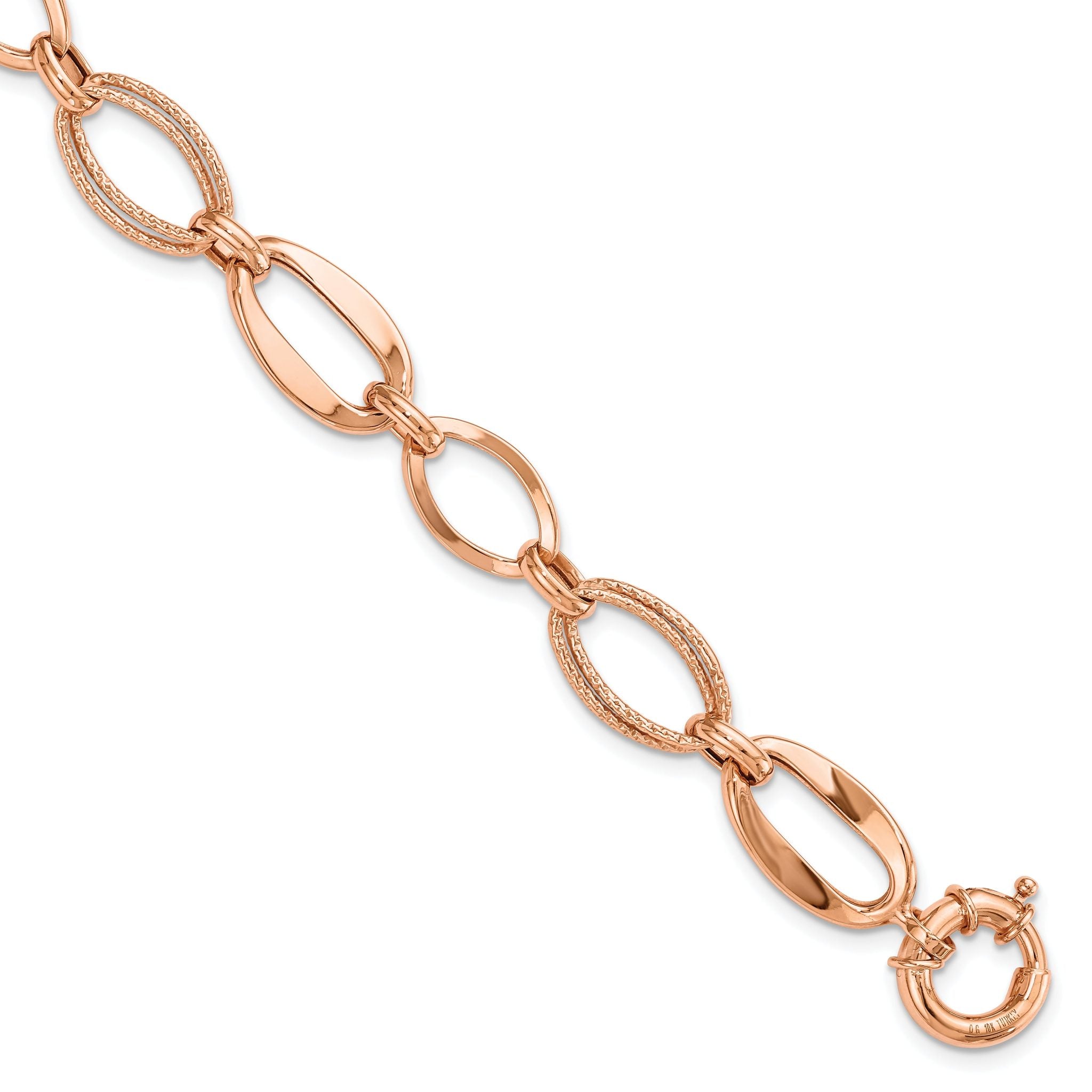 10k Rose Gold Polished and Textured Link Bracelet Main image