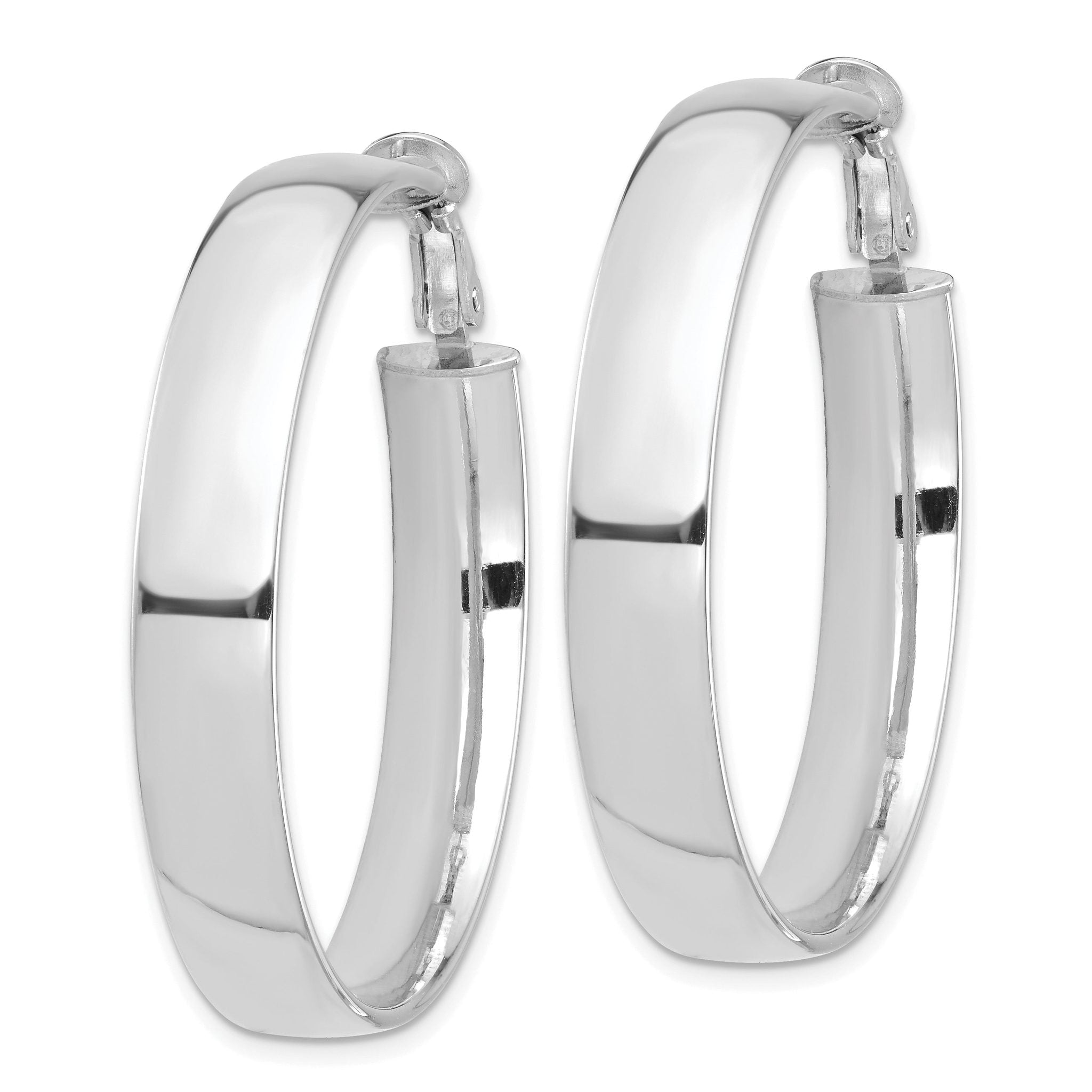 14k White Gold High Polished 7mm Omega Back Hoop Earrings Secondary image
