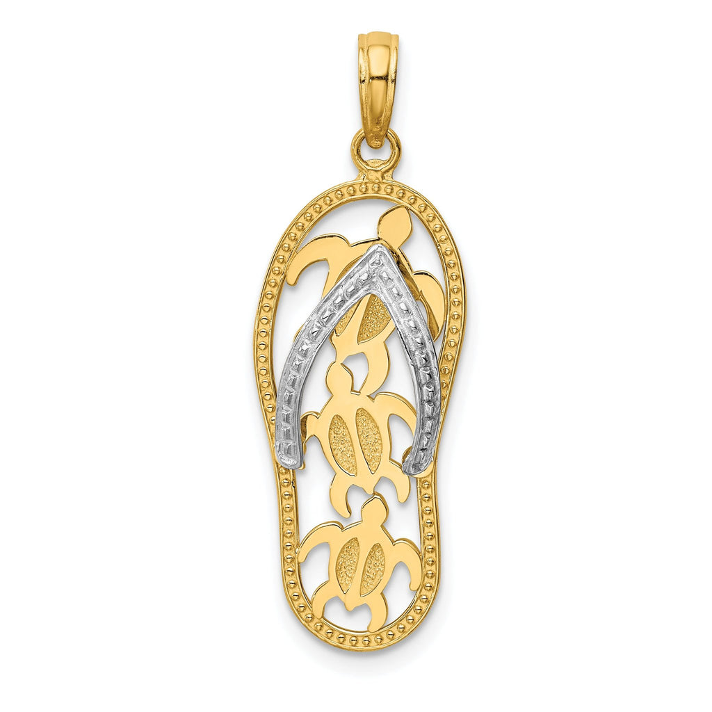 14K Two-Tone Gold Sea Turtle Flip-Flop Pendant  Elegant Themed Jewelry by Sophia Jewelers