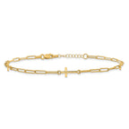 14K Cross and Paperclip Link 3-Station 9 inch Plus 1inch Extender - Total 10 inch Anklet