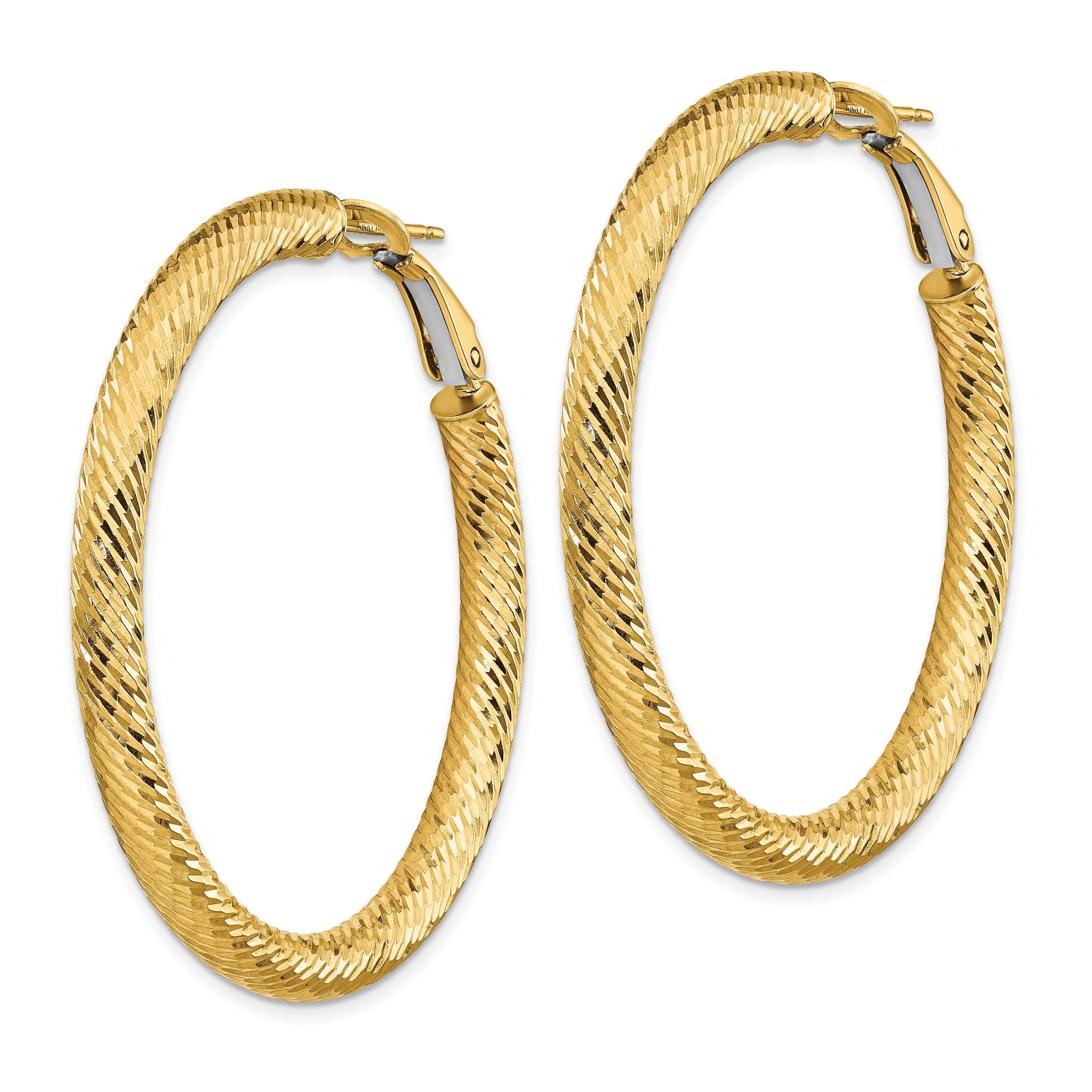 14k 4x35mm Diamond-cut Round Omega Back Hoop Earrings Secondary image