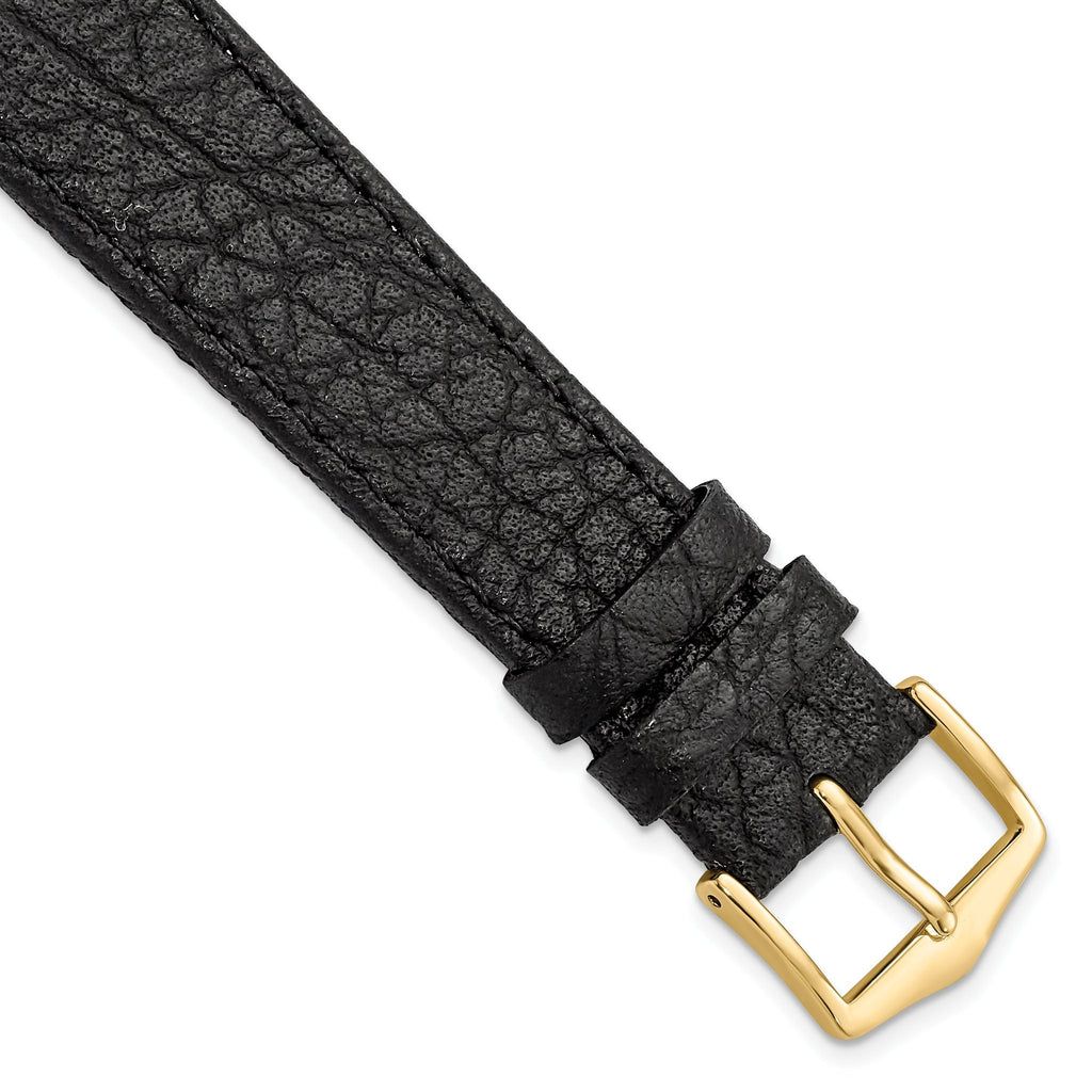 12mm Black Buffalo Grain Calfskin Leather with Gold-tone Aluminum Buckle 6.6 inch Watch Band