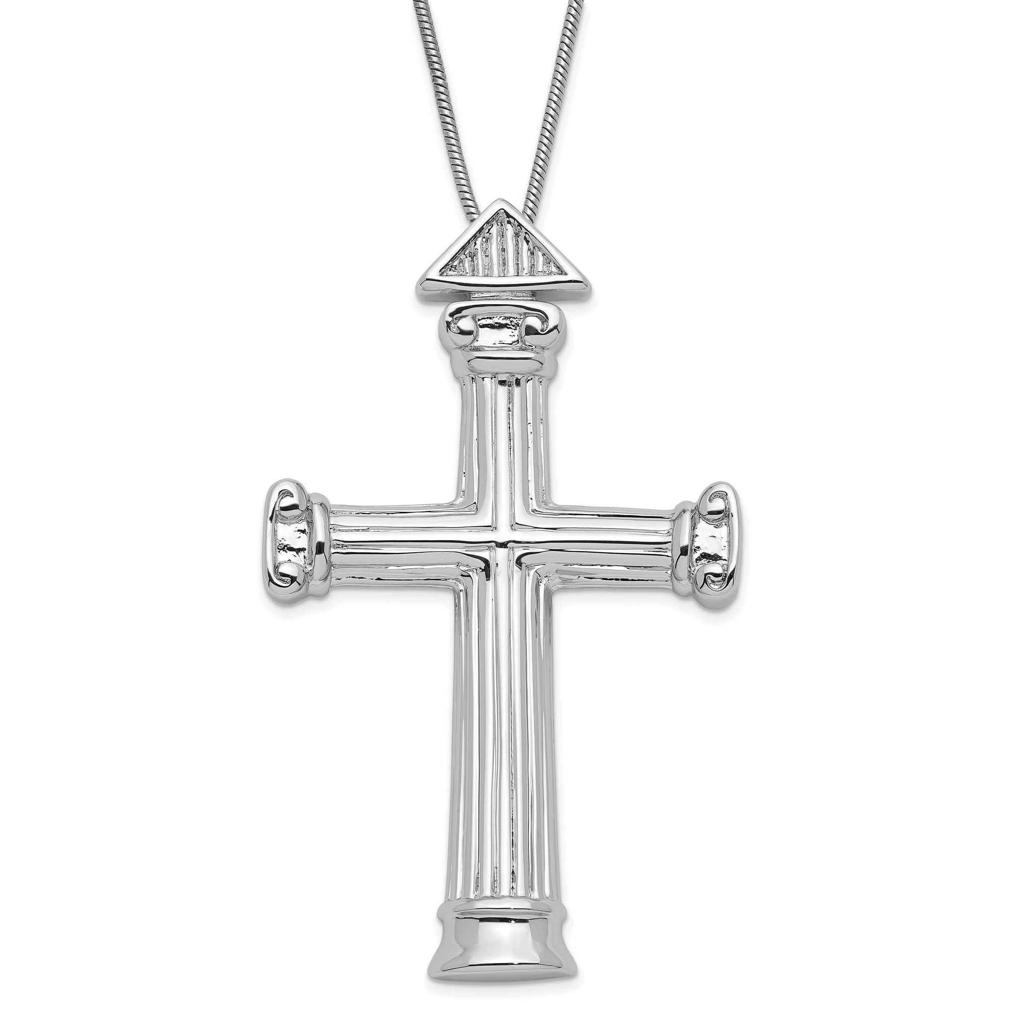Sterling Silver 925 Polished Strength Cross Necklace Gift Ready Elegance