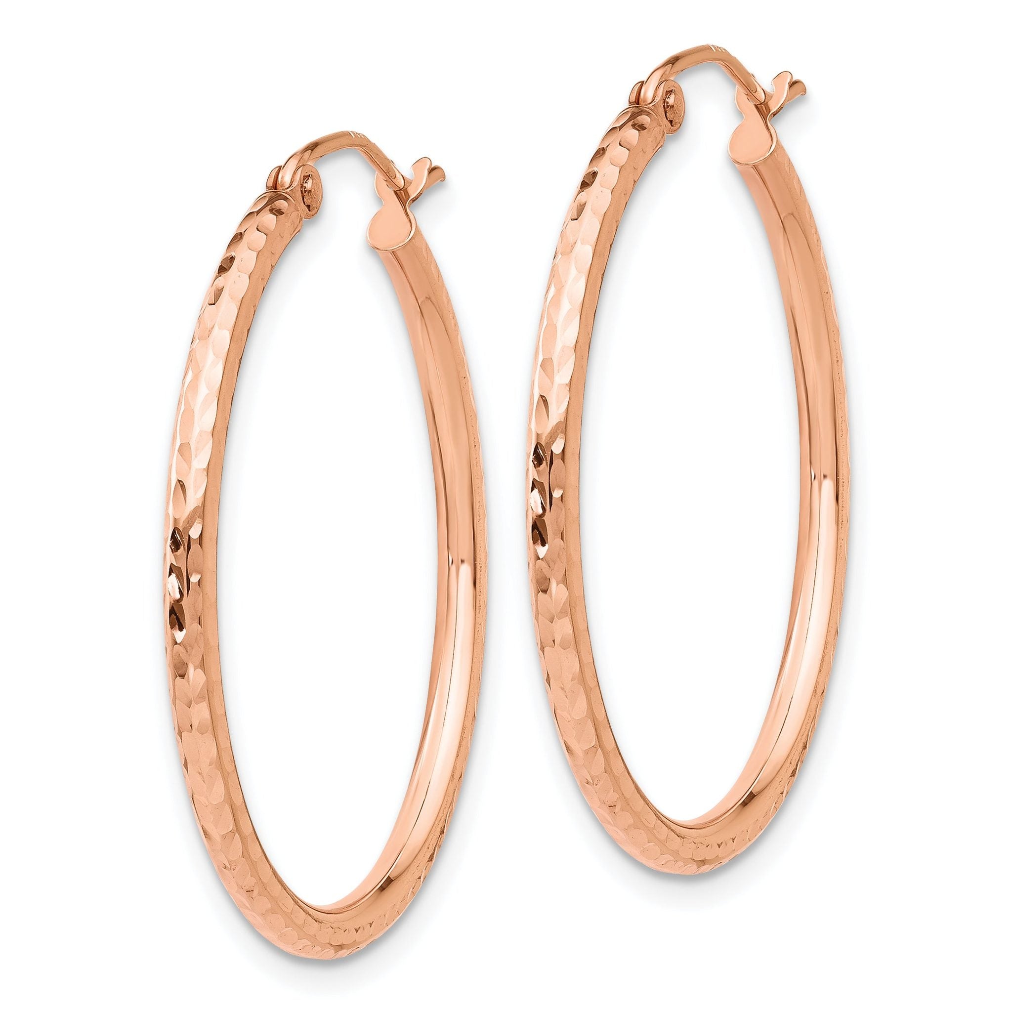 14k Rose Gold Diamond-cut Polished Hoop Earrings Secondary image