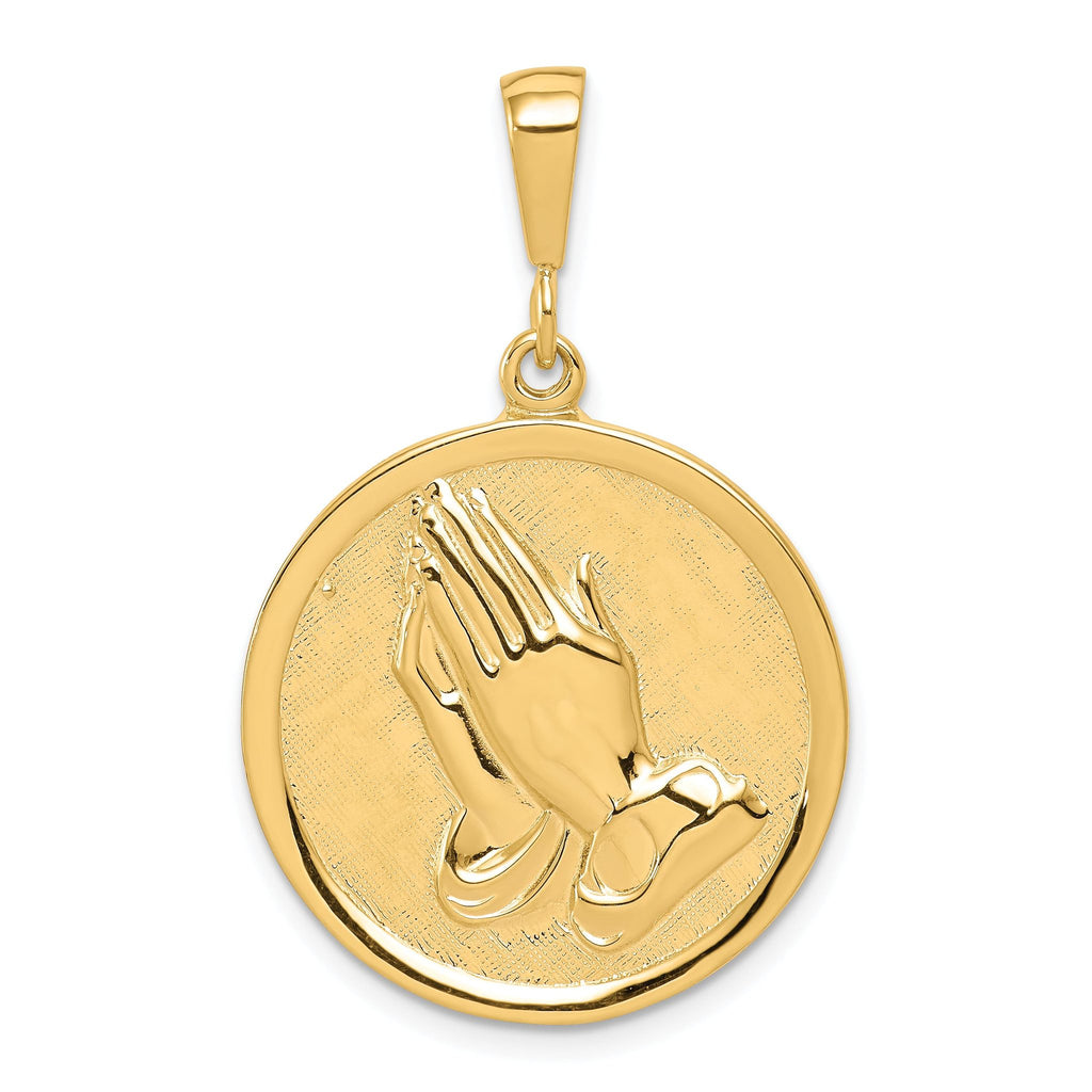 10K Gold Praying Hands Reversible Pendant with Serenity Prayer Polished Finish