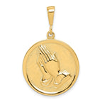10K Gold Praying Hands Reversible Pendant with Serenity Prayer Polished Finish