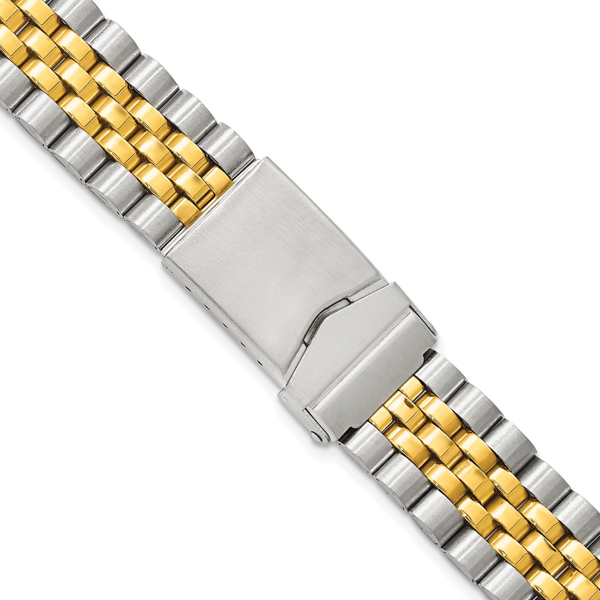 18mm, 20mm and 22mm Two-tone Stainless Steel Jubilee Style Solid Link with Deployment Buckle 7 inch Watch Band Main image