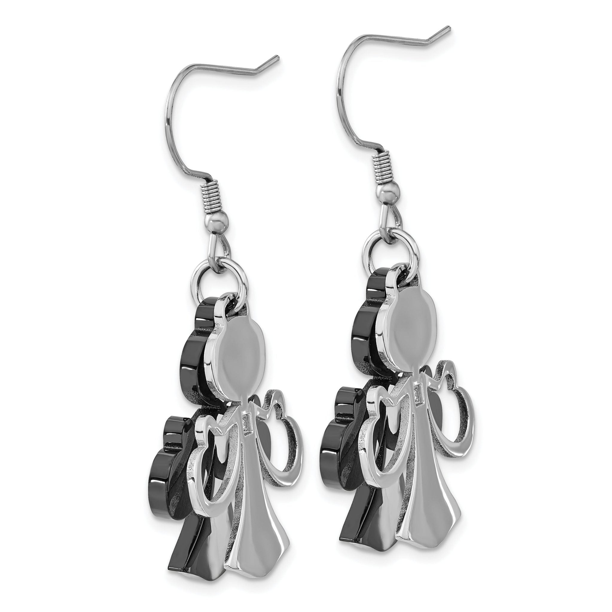 Stainless Steel Black Polished Cubic Zirconia Drop Dangle Earrings for Women