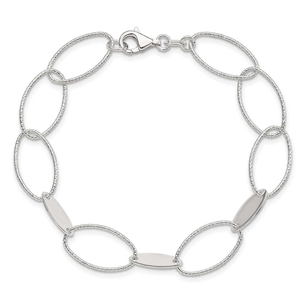 Sterling Silver Polished and Textured Oval Link Bracelet
