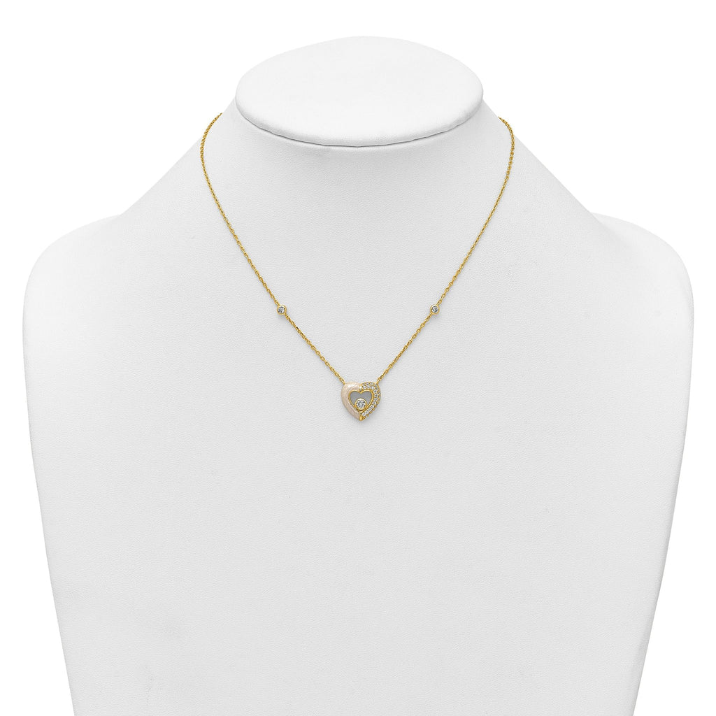 Sterling Silver Gold-tone Polished CZ and Champagne Enamel Open Heart 16 inch with 2 inch Extension Necklace