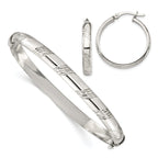 Sterling Silver Diamond Cut 6mm Bangle and 4mm Hoop Earring Set