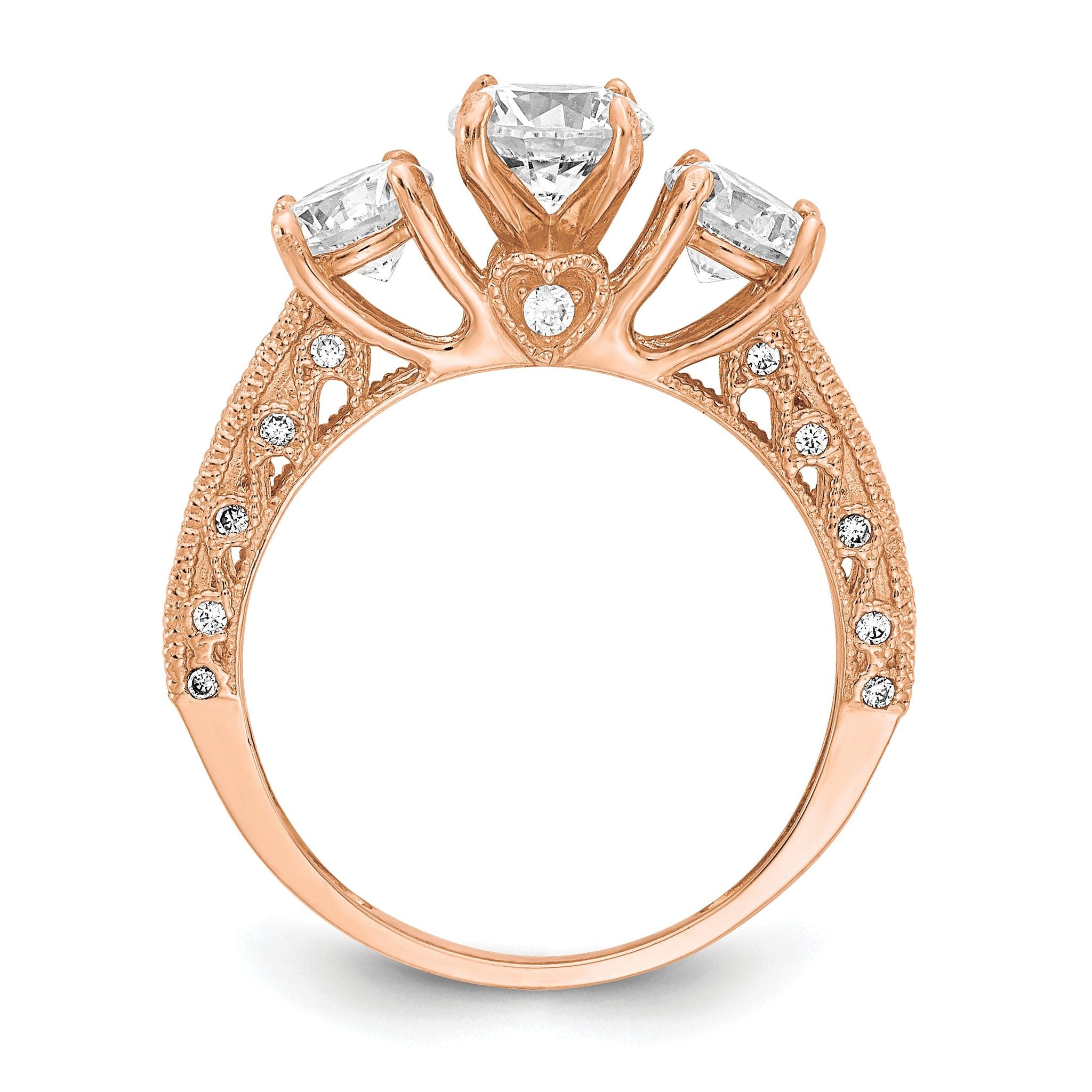 10K Tiara Collection Rose Gold Polished 3 Stone CZ Ring Secondary image