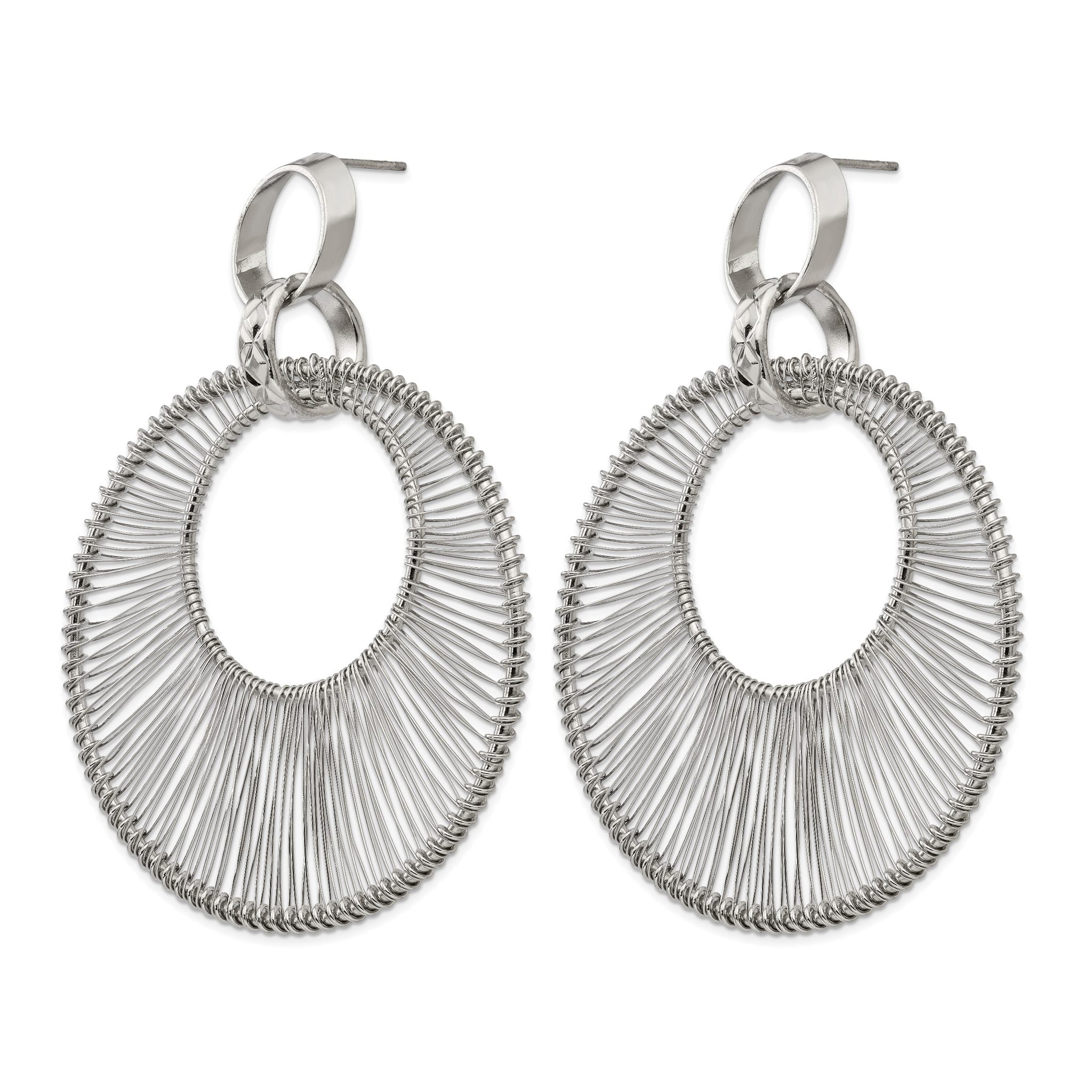 Stainless Steel Polished Textured Drop Dangle Earrings for Women Secondary image