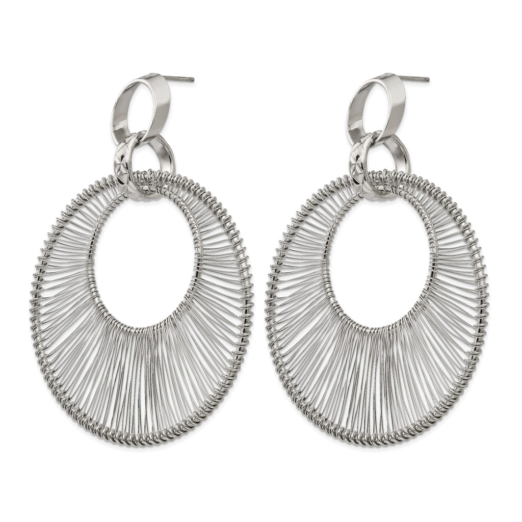 Stainless Steel Polished Textured Drop Dangle Earrings for Women
