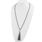 Sterling Silver Beaded Necklace with Green Glass & Tassel