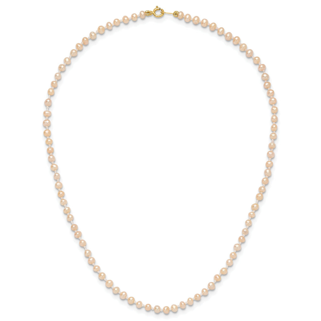 14k 3-4mm Pink Near Round Freshwater Cultured Pearl Necklace