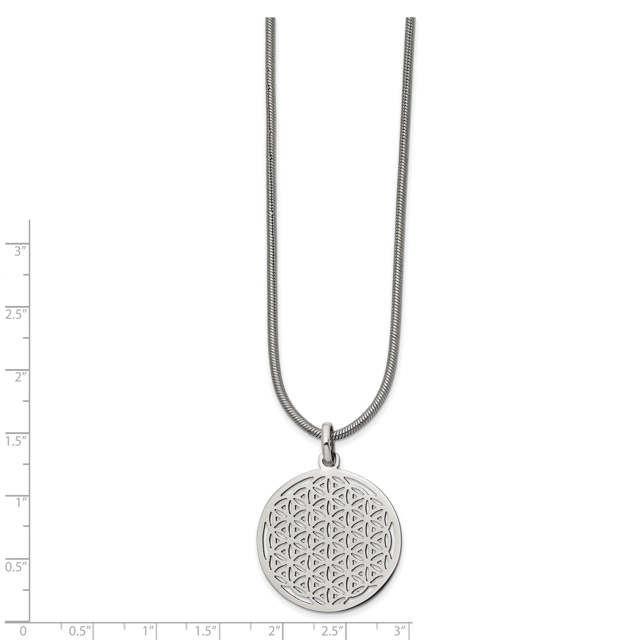 Chisel Stainless Steel Polished Flower Cut-out Small Circle Pendant on an 18 inch Snake Chain Necklace Secondary image
