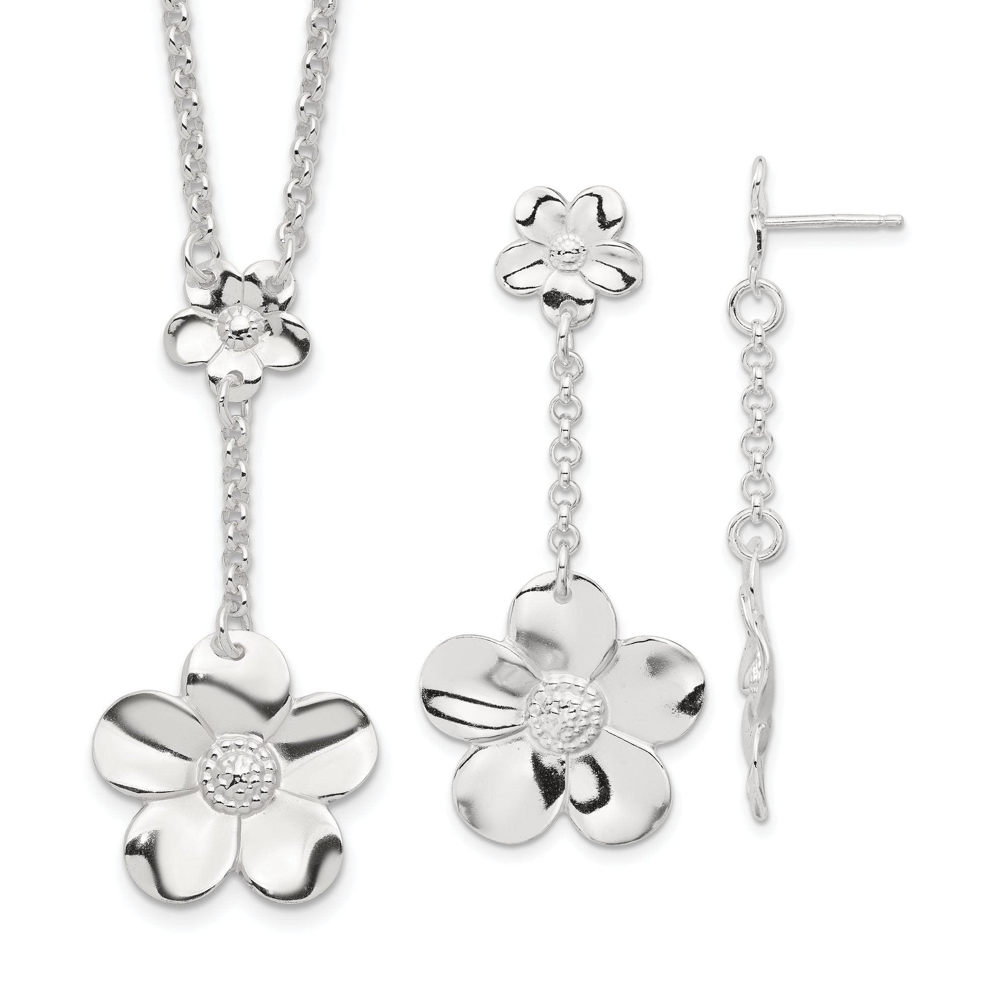 Sterling Silver Floral Necklace and Earring Set Main image