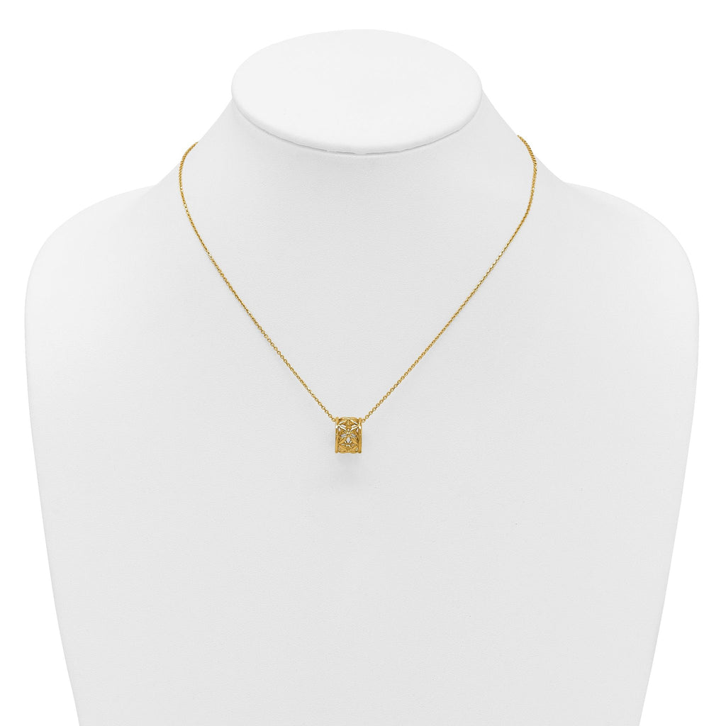 14K Polished Floral Bead with 1 Inch Ext. Necklace