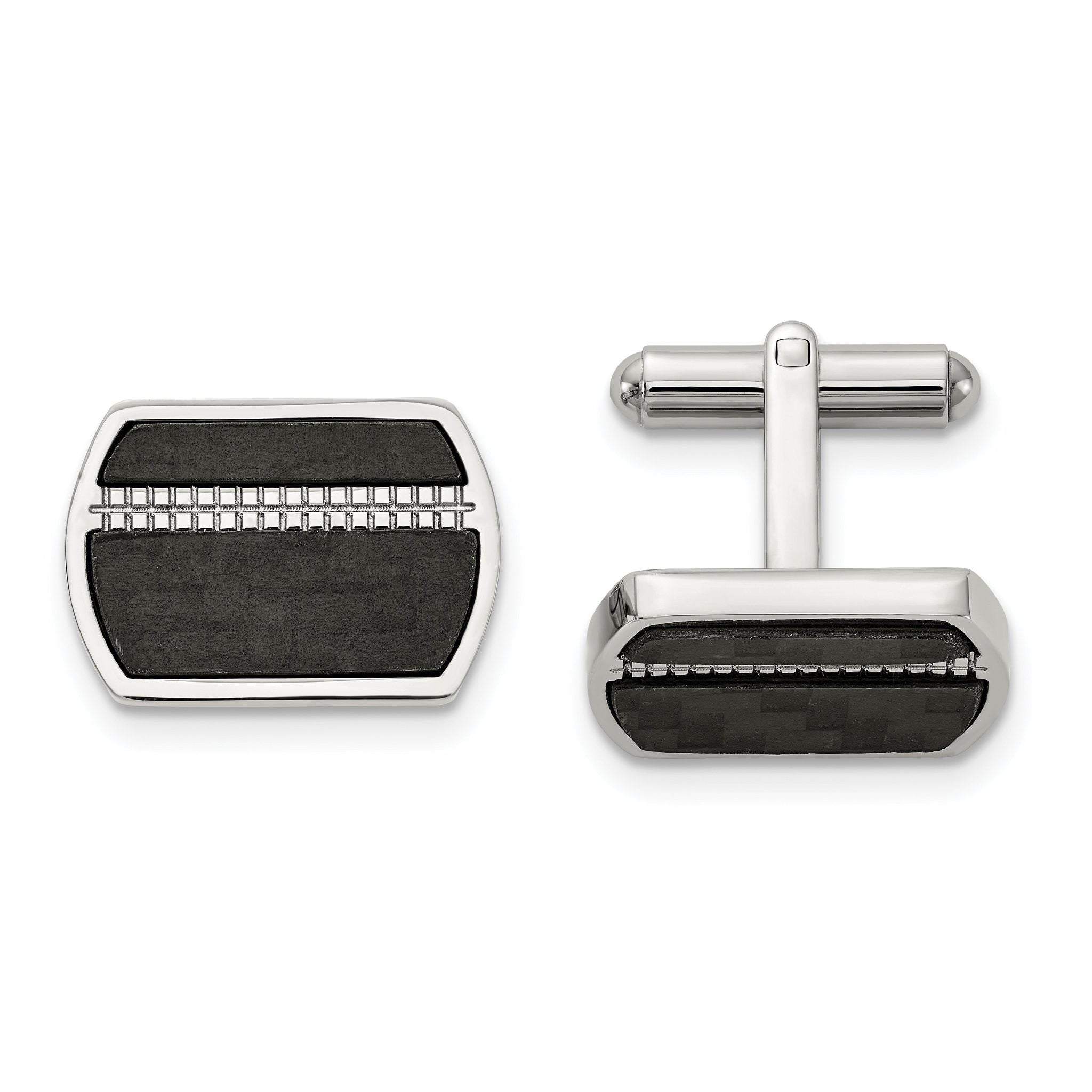 Stainless Steel Black Carbon Fiber Inlay Cuff Links Main image