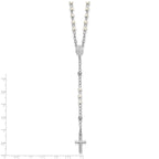 Sterling Silver Rhodium-plated Plastic Imitation Pearl 19.75 inch with 1 inch extender Rosary Necklace