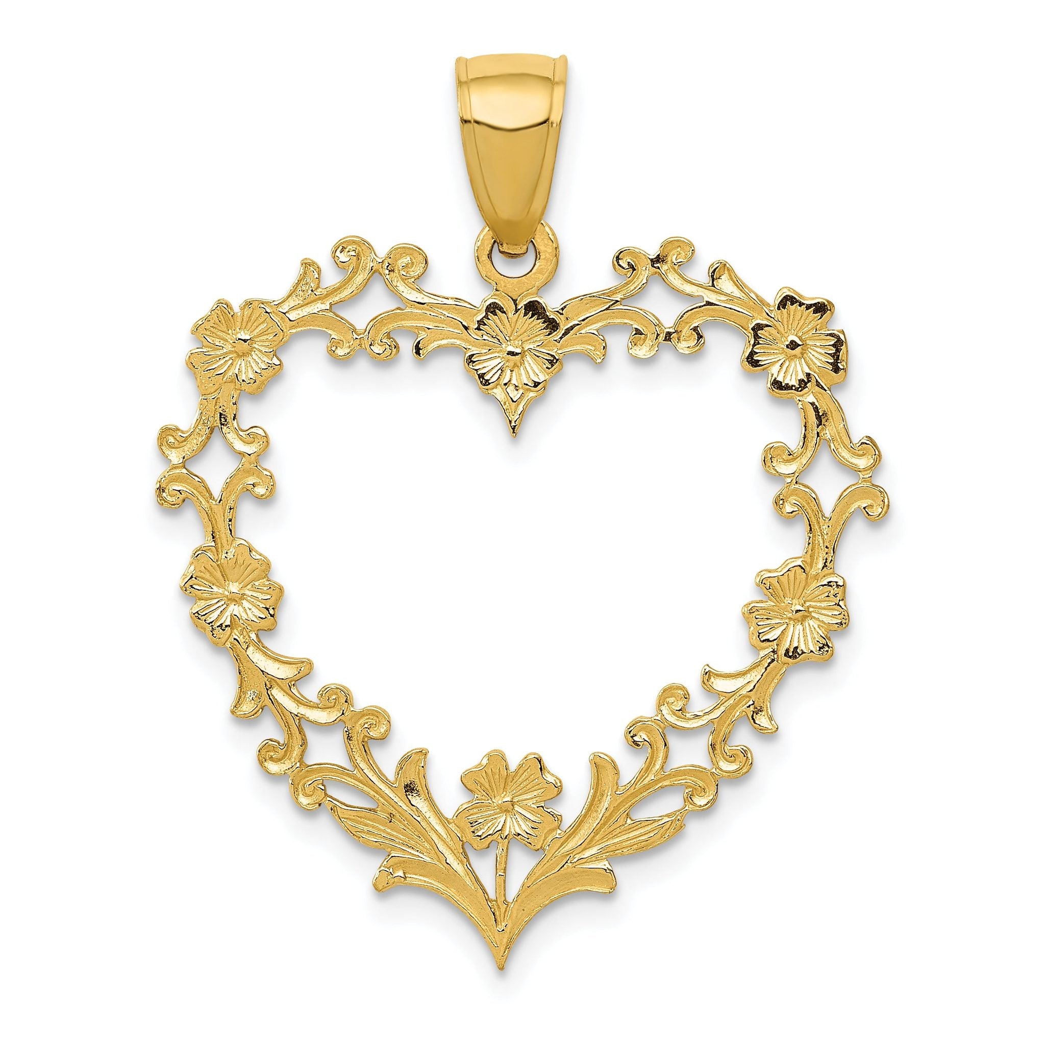 14K Gold Polished Floral Heart Pendant for Elegant Jewelry Main image