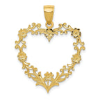 14K Gold Polished Floral Heart Pendant for Elegant Jewelry