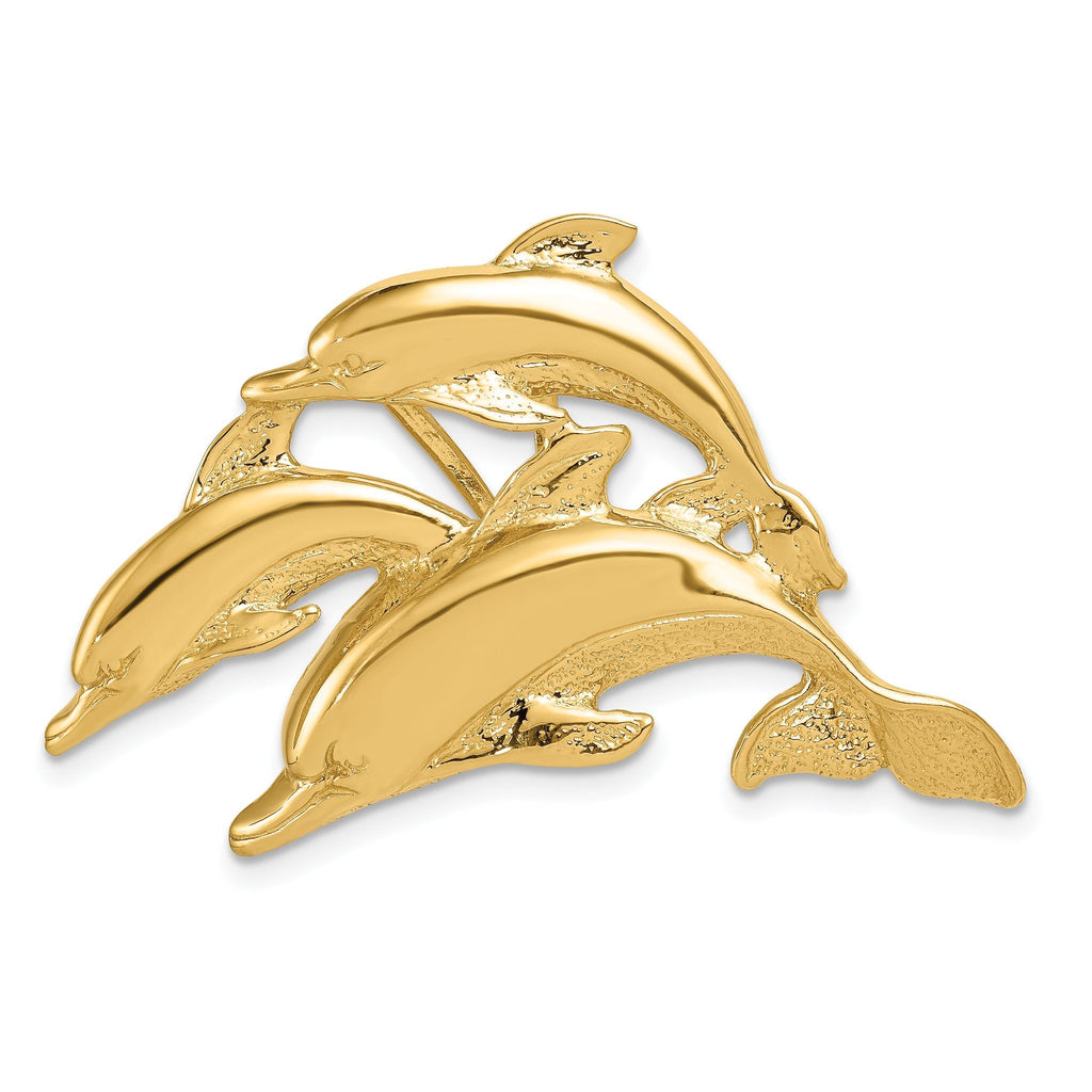 14K Gold Triple Dolphin Slide Pendant Fits 5mm-8mm Omega, Polished Finish