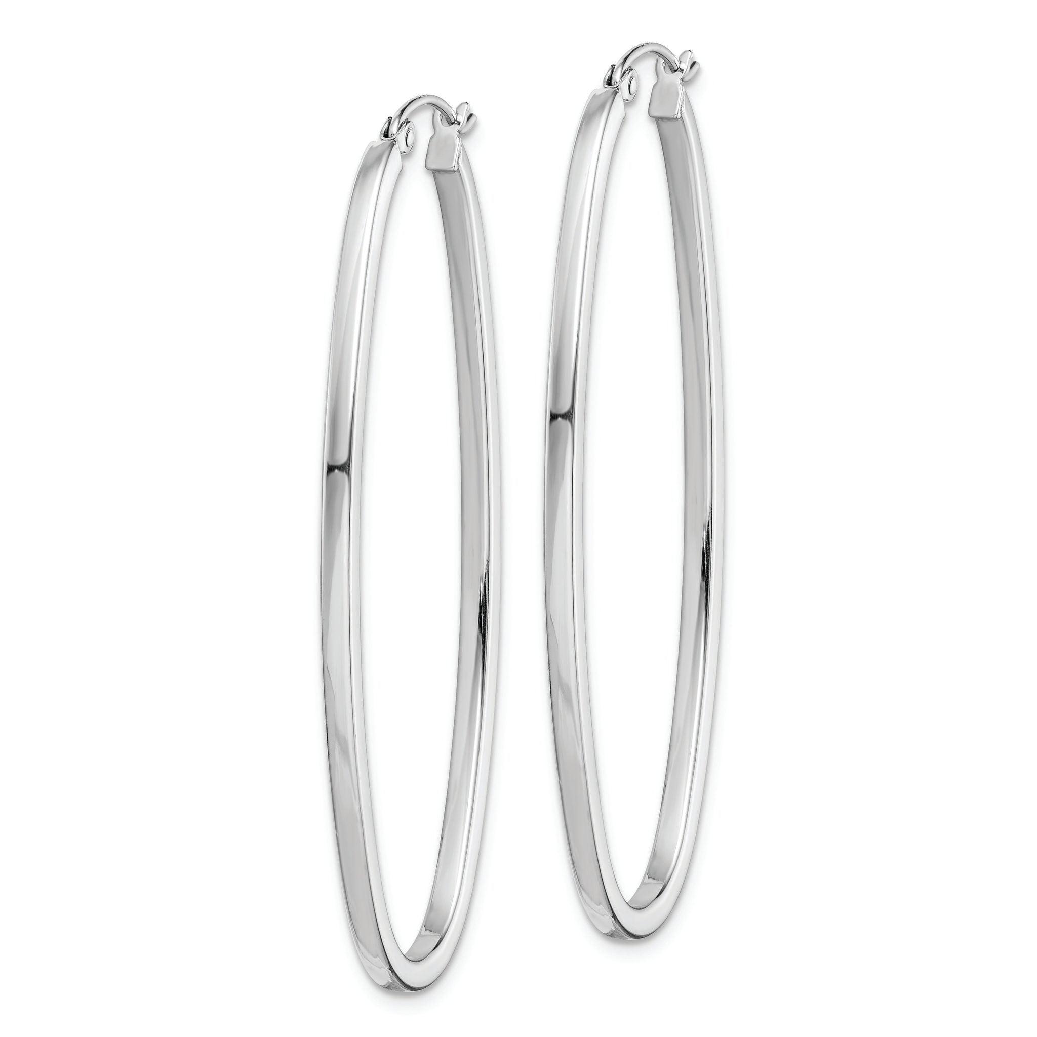Sterling Silver Rhodium-plated 2mm Square Tube Oval Hoop Earrings Secondary image
