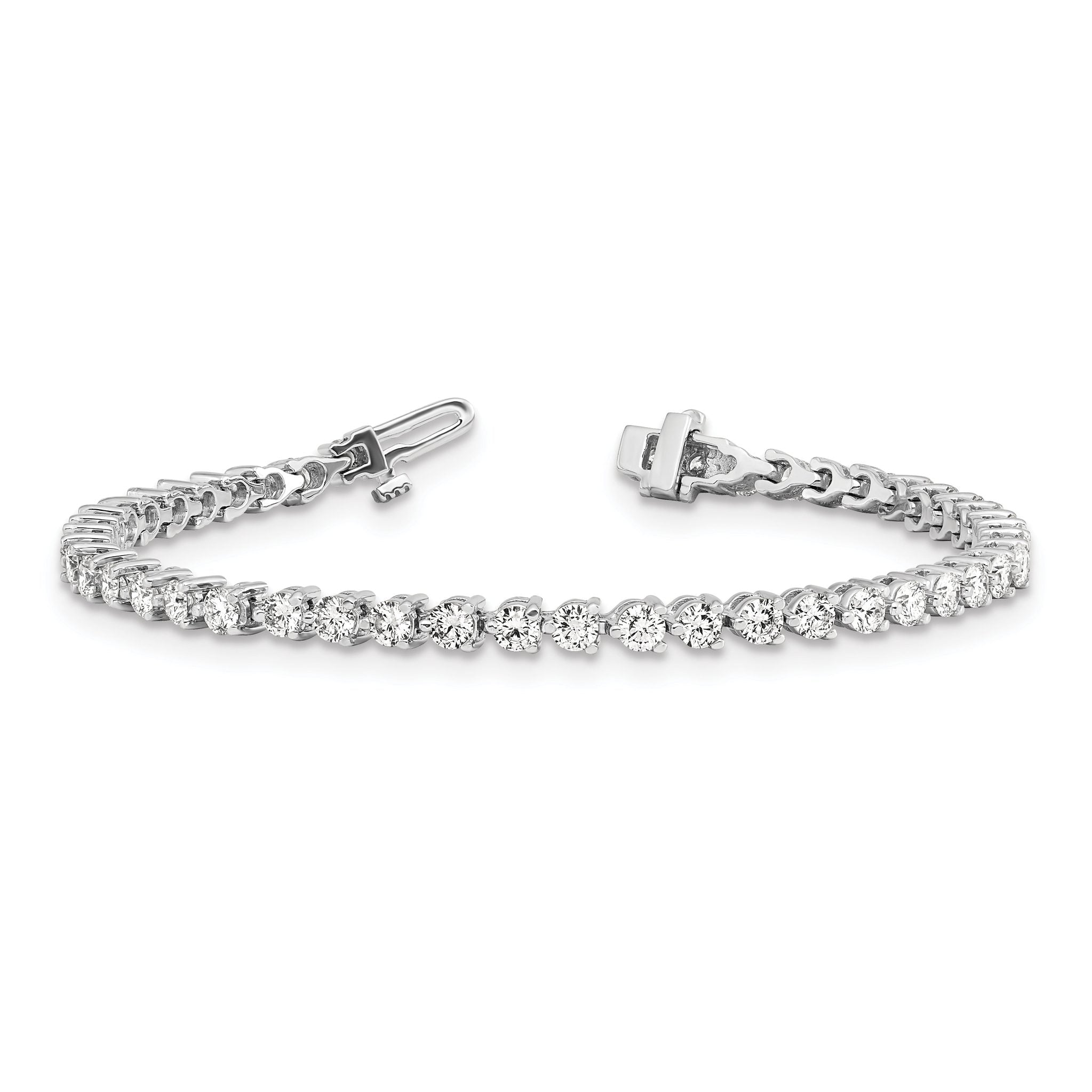 14k White Gold Complete 4.73 carat Round AA Diamond 3-prong 7 inch Tennis Bracelet