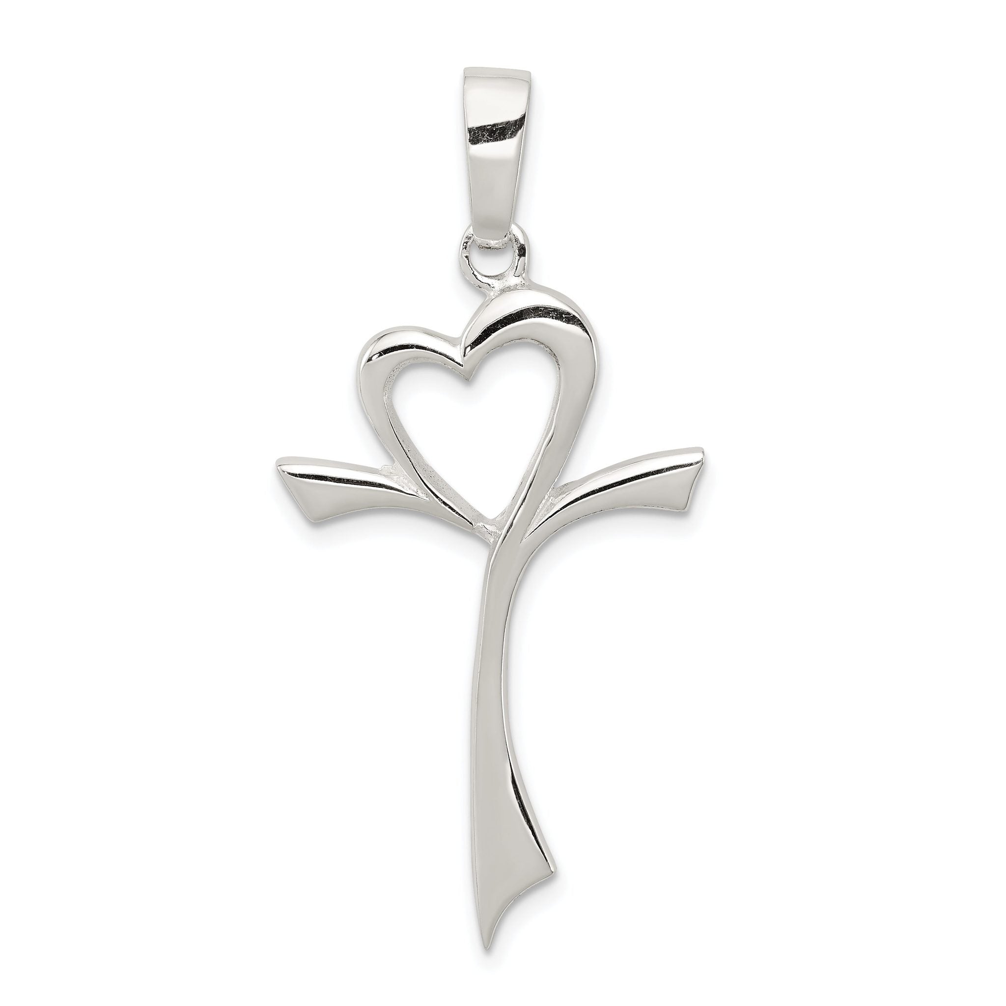 Sterling Silver 925 Heart Cross Pendant with Polished Elegant Finish
