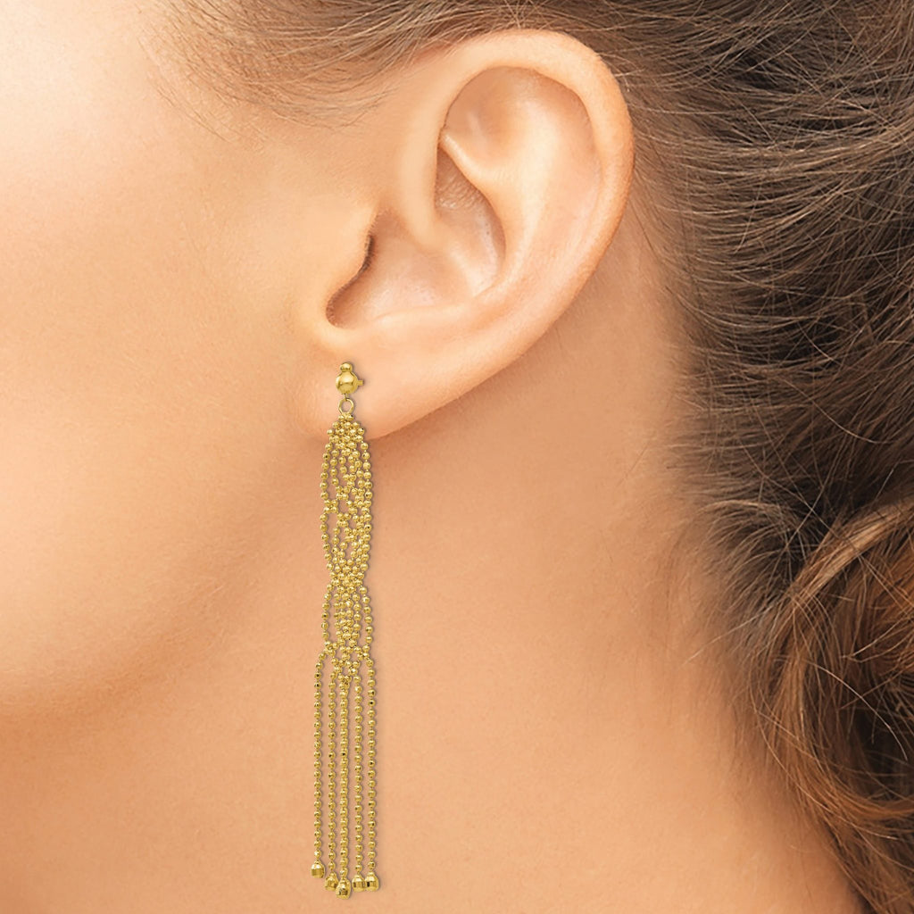 14K Gold Beaded Drop Earrings with Polished Finish for Women