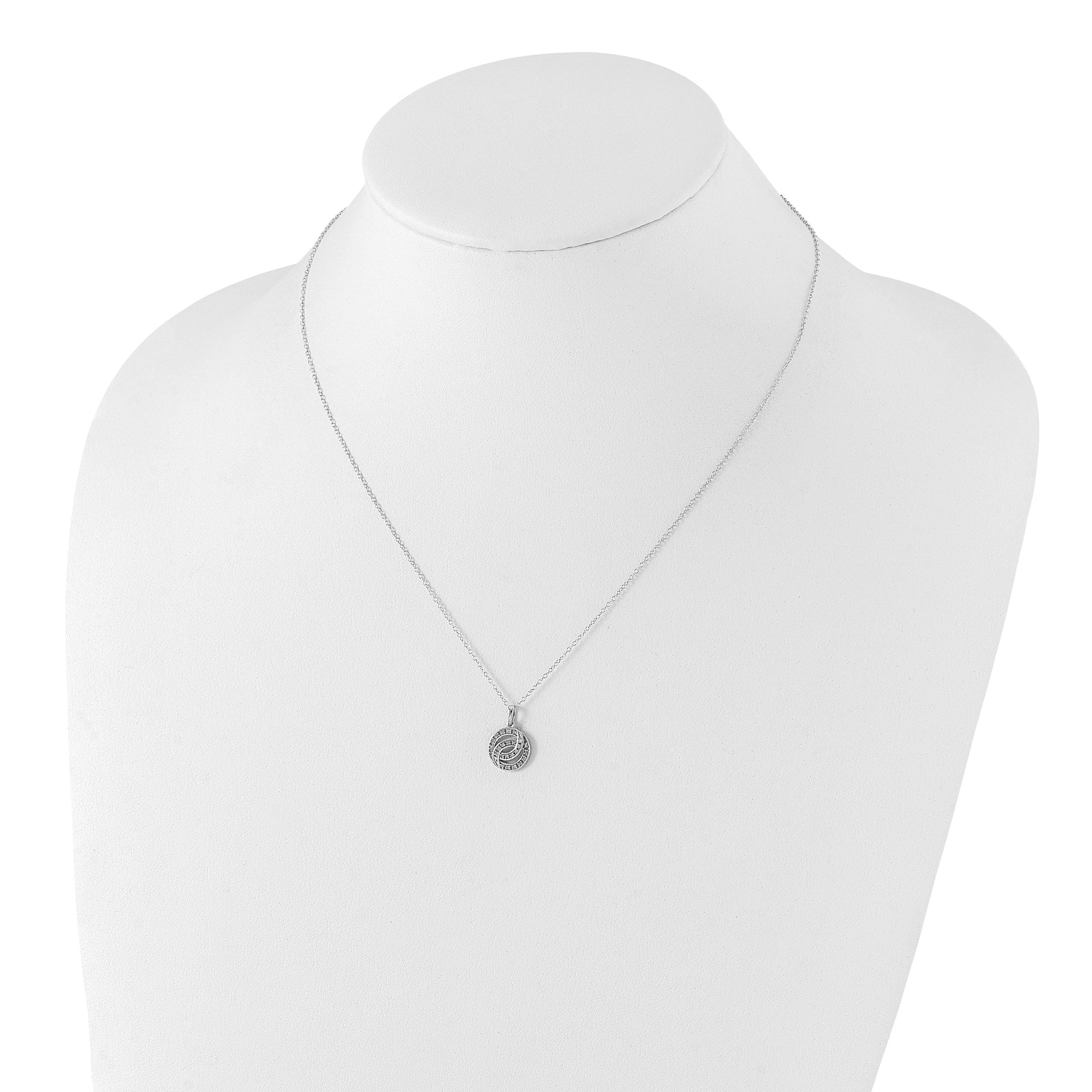 Sterling Silver Diamond Circle Necklace with Polished Rhodium Finish