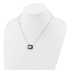 Cheryl M Sterling Silver Rhodium-plated Polished Black Enamel and Emerald-cut CZ Necklace