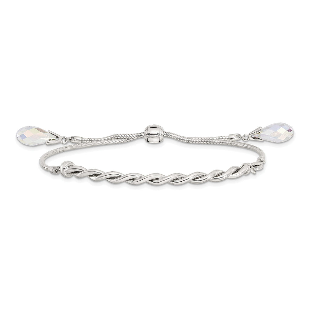Sterling Silver Antiqued Crystal Tassel Adjustable Bracelet
