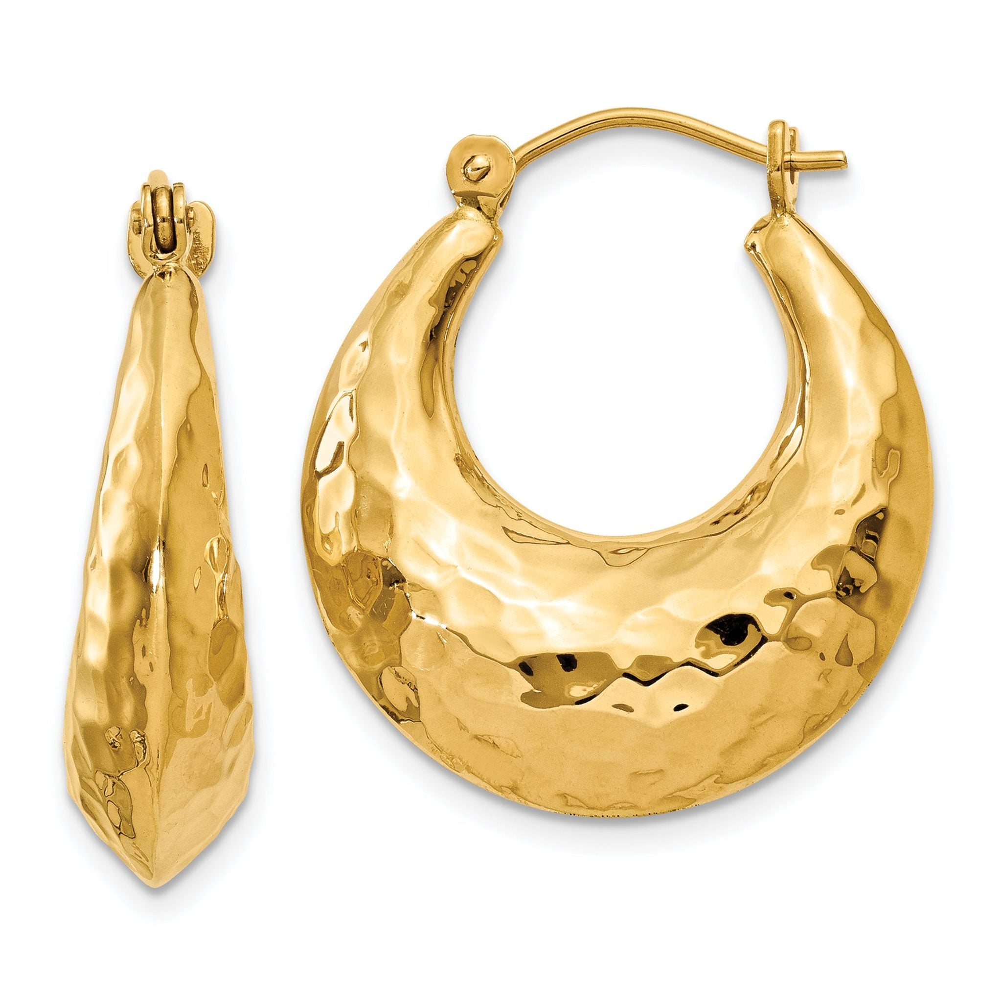 Sophia Jewelers 14K Gold Polished Hollow Hammered Hoop Earrings