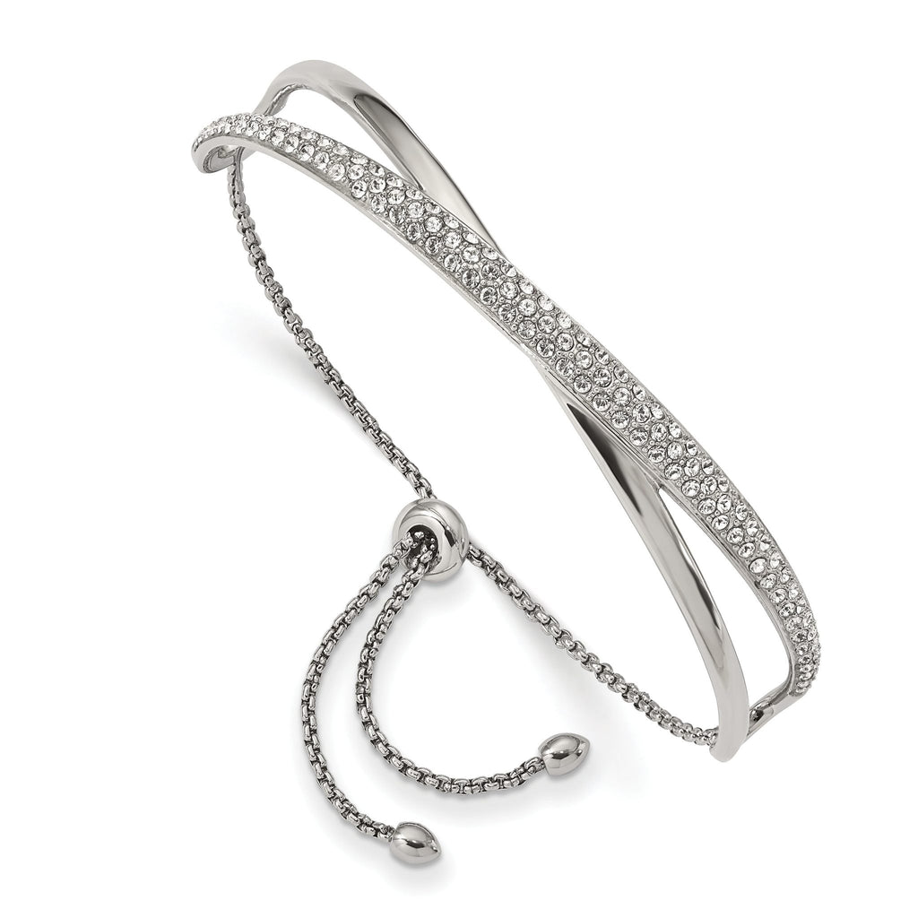 Stainless Steel Polished with Crystals Adjustable Bangle Bracelet for Women