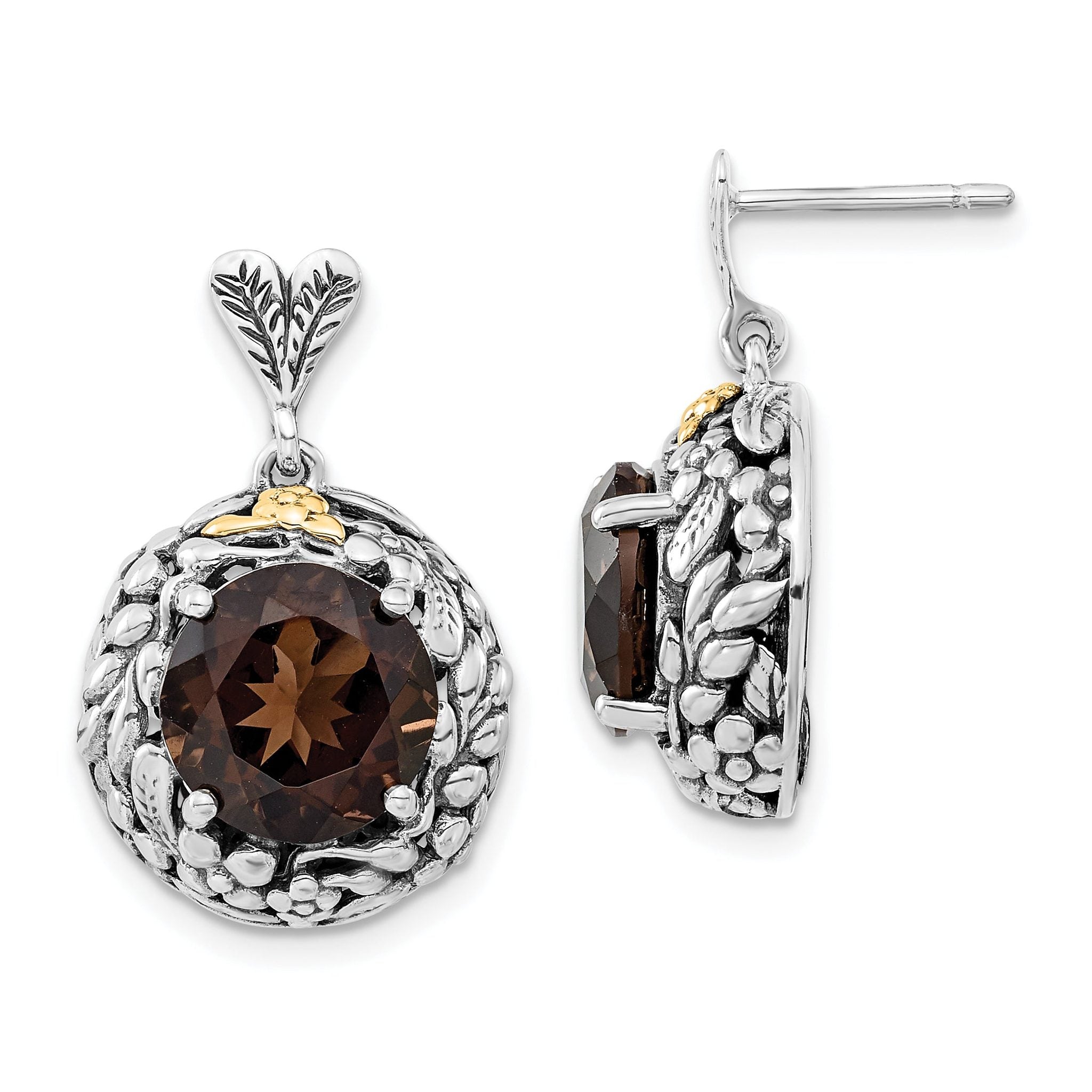 Sophia Jewelers Sterling Silver 14K Gold Smoky Quartz Dangle Earrings