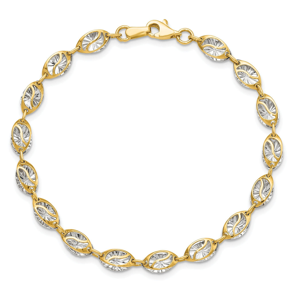 14K w/White Rhodium Polished and D/C Bracelet