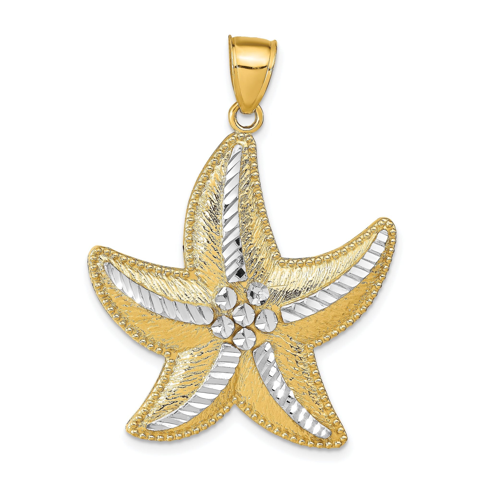 14K and Rhodium Diamond-Cut Textured Starfish Pendant Main image