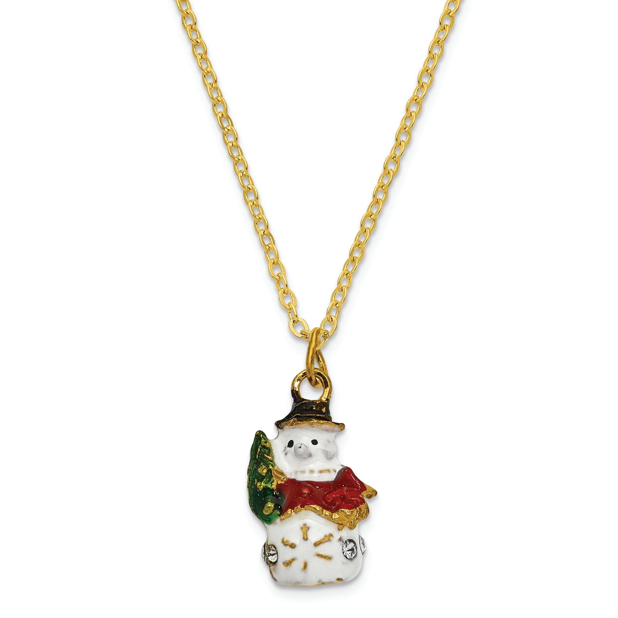 Luxury Giftware by Jere Bejeweled Crystals Gold-tone Enameled HOLLY JOLLY Snowman Trinket Box with Matching 18 Inch Necklace