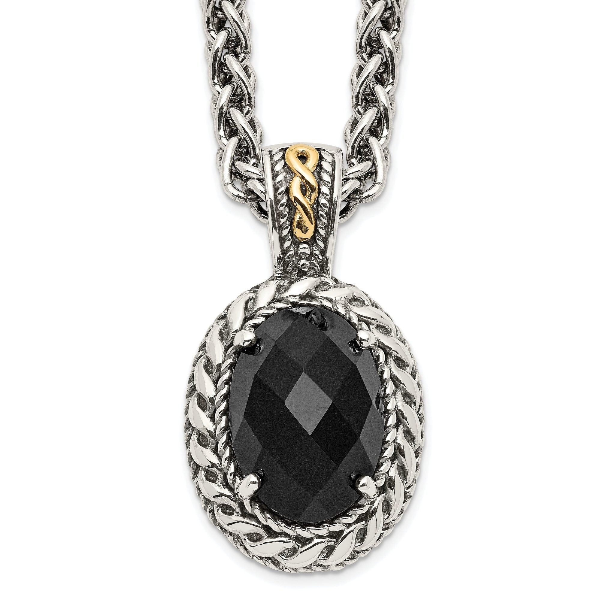 Shey Couture Sterling Silver with 14K Accent 18 Inch Antiqued Checkerboard-cut Black Onyx Necklace Main image
